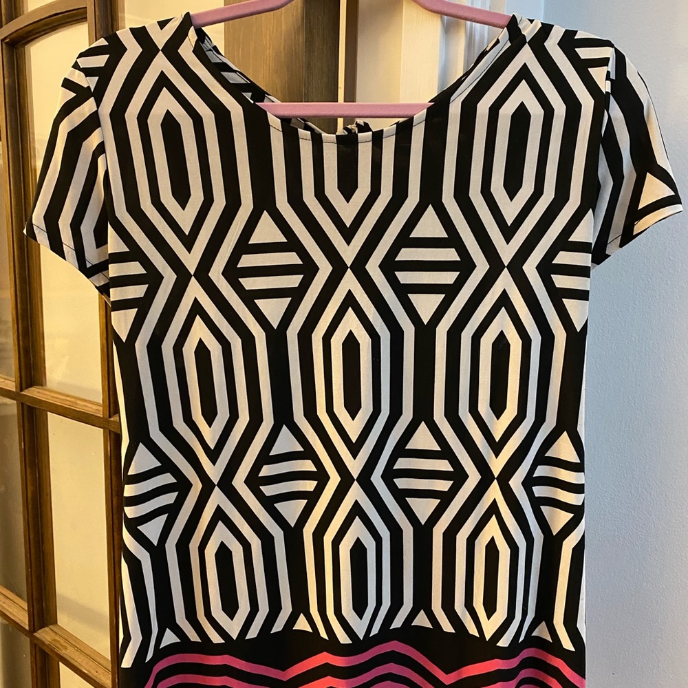 INC International Concepts Work Dress Top: Black, White, and Pink stripe design
